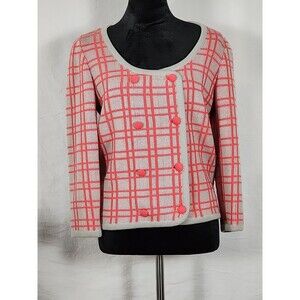 Vintage Giana Tricots Roma Cardigan Sweater Italy 100% Virgin Wool Grey Pink